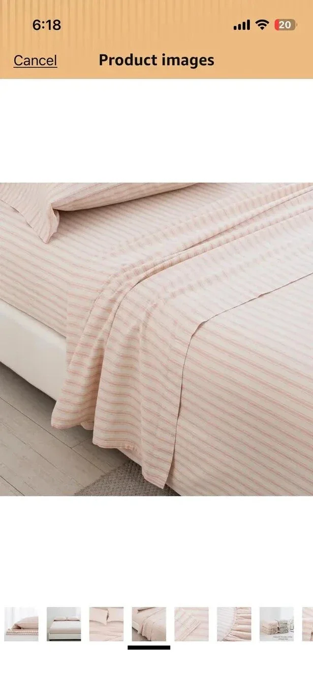 Queen Bed Linen Blend Sheets 4pc Set Cotton Pink Classic Pink Stripe 16